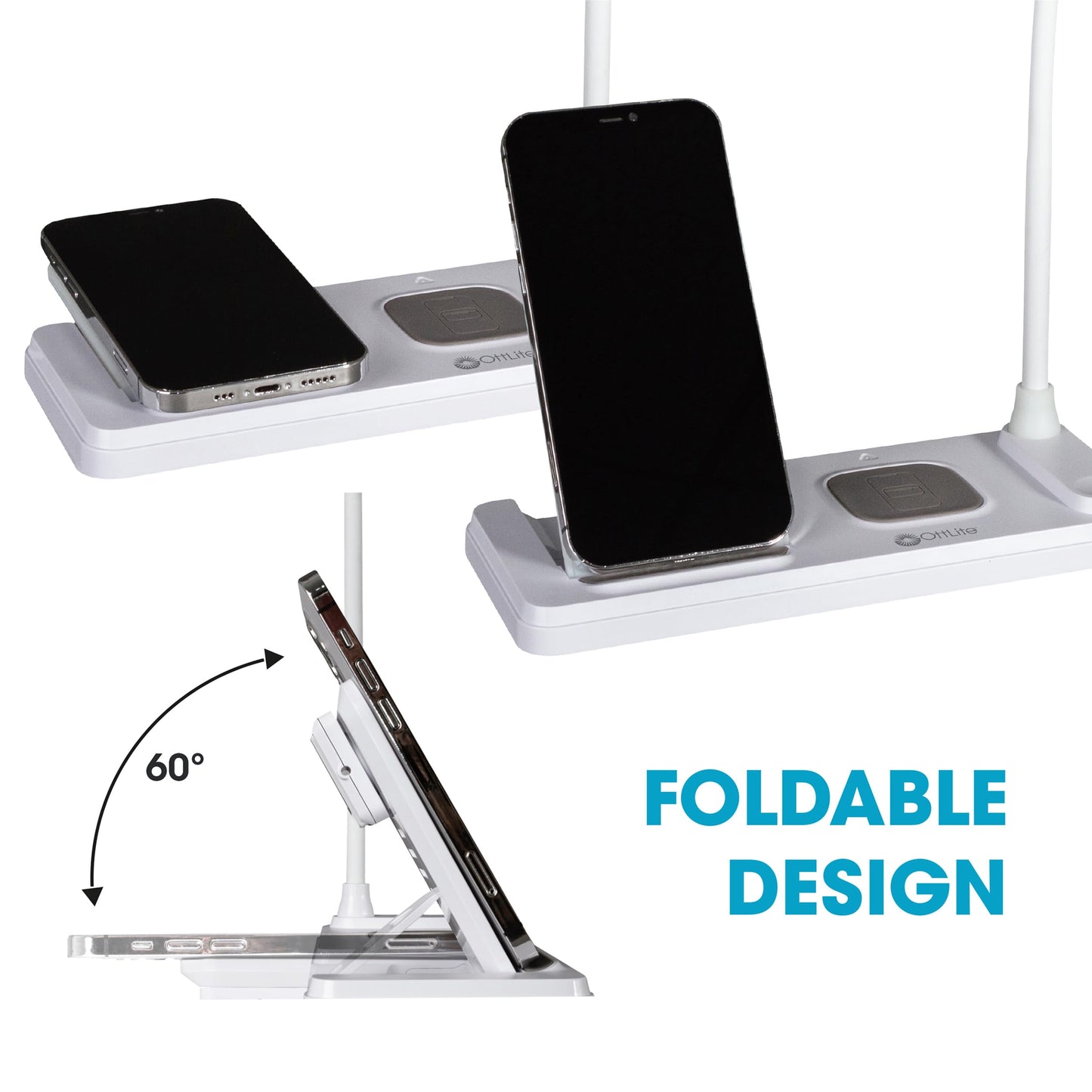 Ottlite LED Desk Lamp with Multi-Device Charging Station, White
