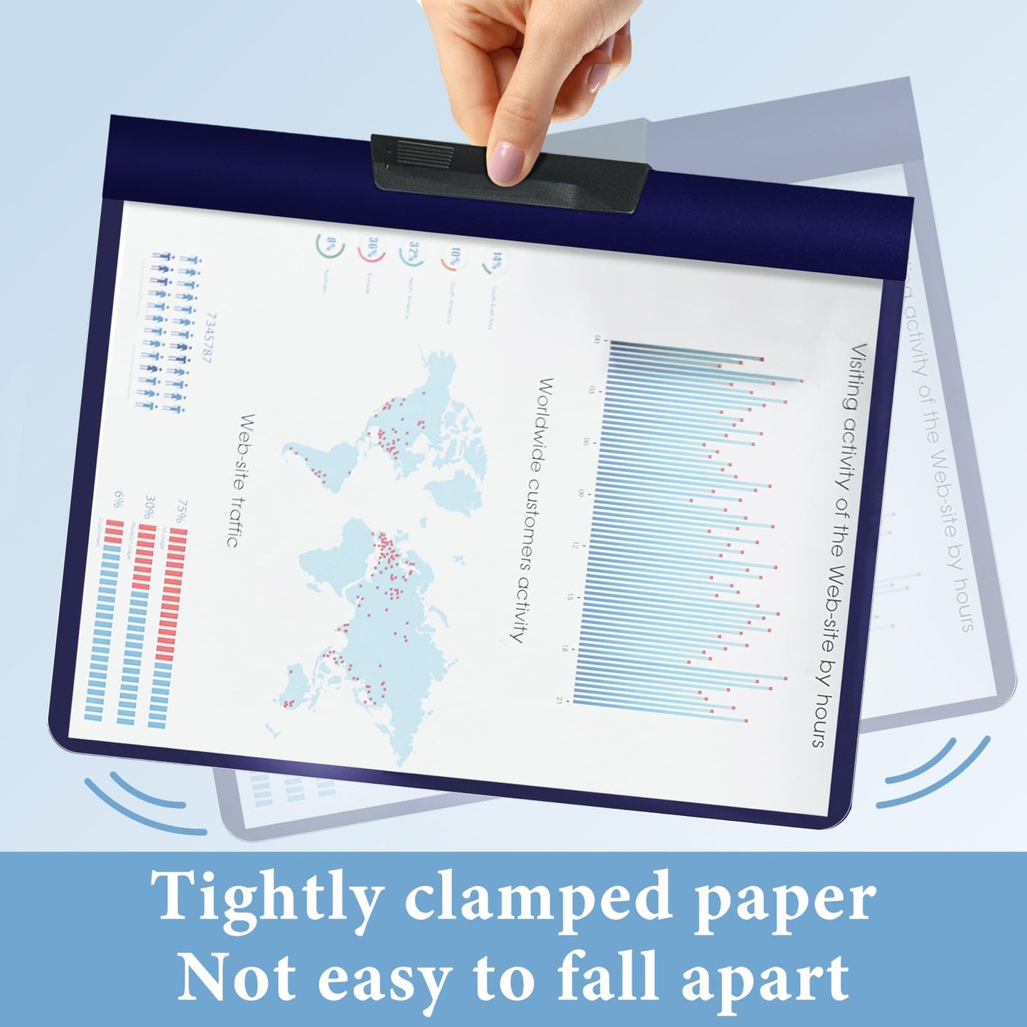 SIMPROFFICE 36 Pack Swing Clip Report Covers, Plastic Presentation Folders with Clip for Professional Use, Clear Front and Navy Blue Frosted Back, 9 x 11.4 Inches for Letter Size