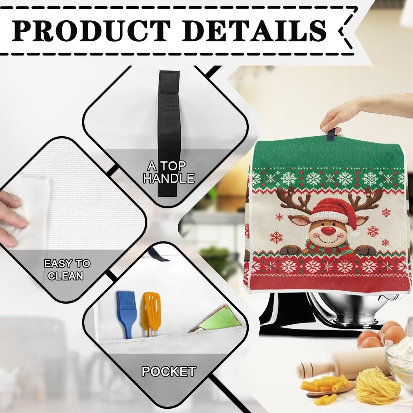 HUISEFOR Christmas Stand Mixer Cover 4.5-5 Quart Kitchen Mixer Cover Washable Food Processor Protective Covers Dust Protection Insulated Kitchen Decoration Gift for Christmas