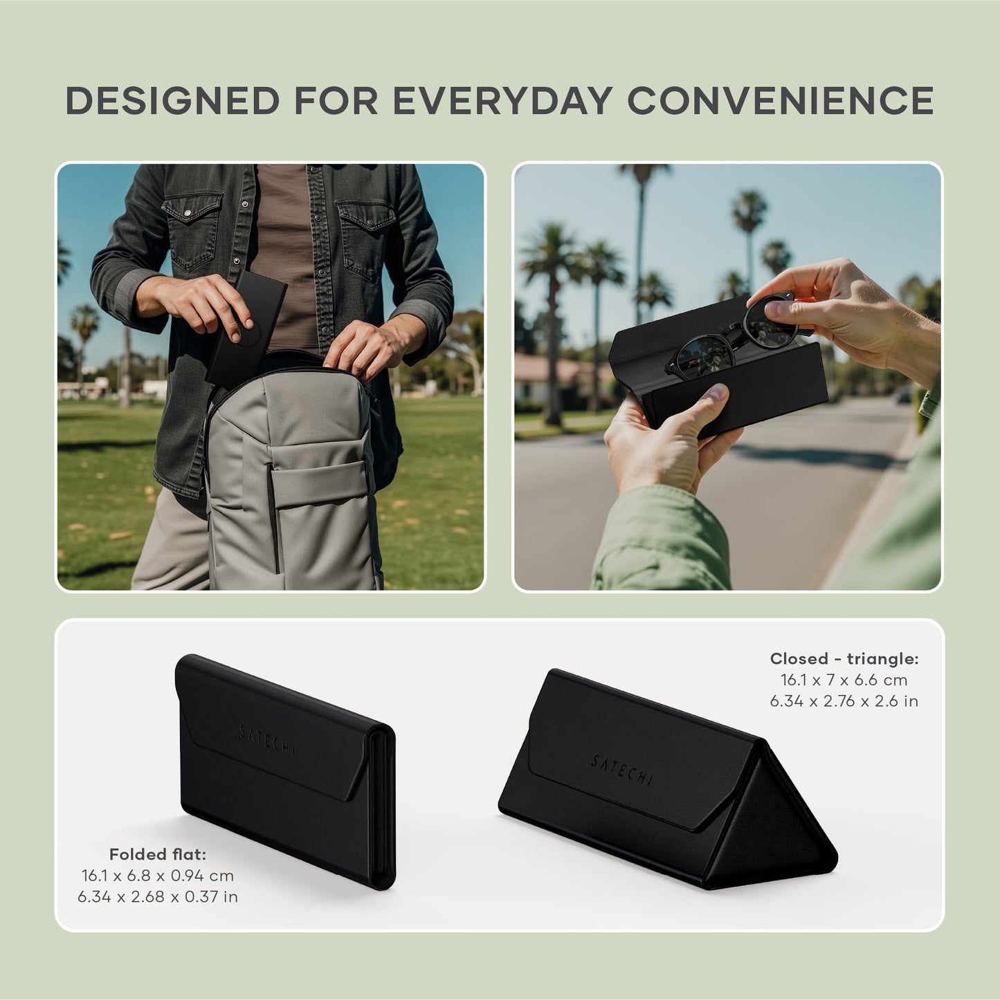 Satechi FindAll Smart Glasses Case with Find My, Foldable & Portable, Wireless Rechargeable, Left-Behind Alerts, Loud Audible Chime, Compatible with Most Glasses & XR/AR Glasses – Black