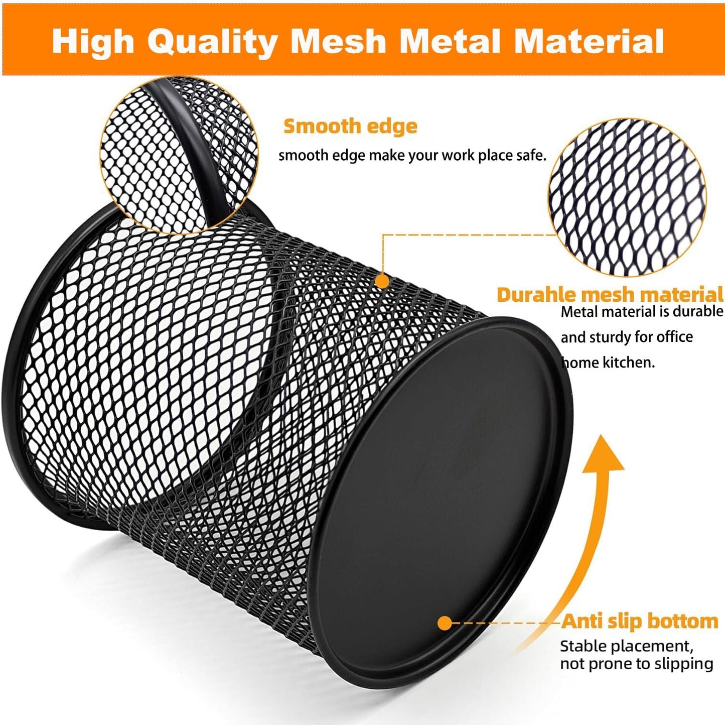 SNOW COOLER Pen Holder Mesh Pencil Holder Metal Pen Holder Cup Pencil Cup Holder for Desk Office Pen Organizer Black, 4 Pack