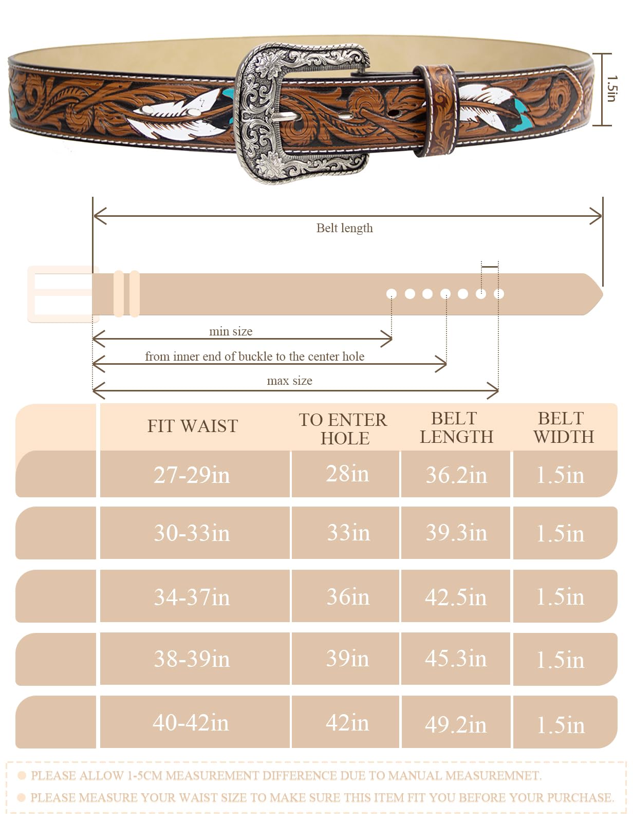 TOPACC Western Belts for Women Men with Buckle Cowgirl Cowboy Rodeo Brown Tooled leather belts for Jeans Dresses Country Outfit