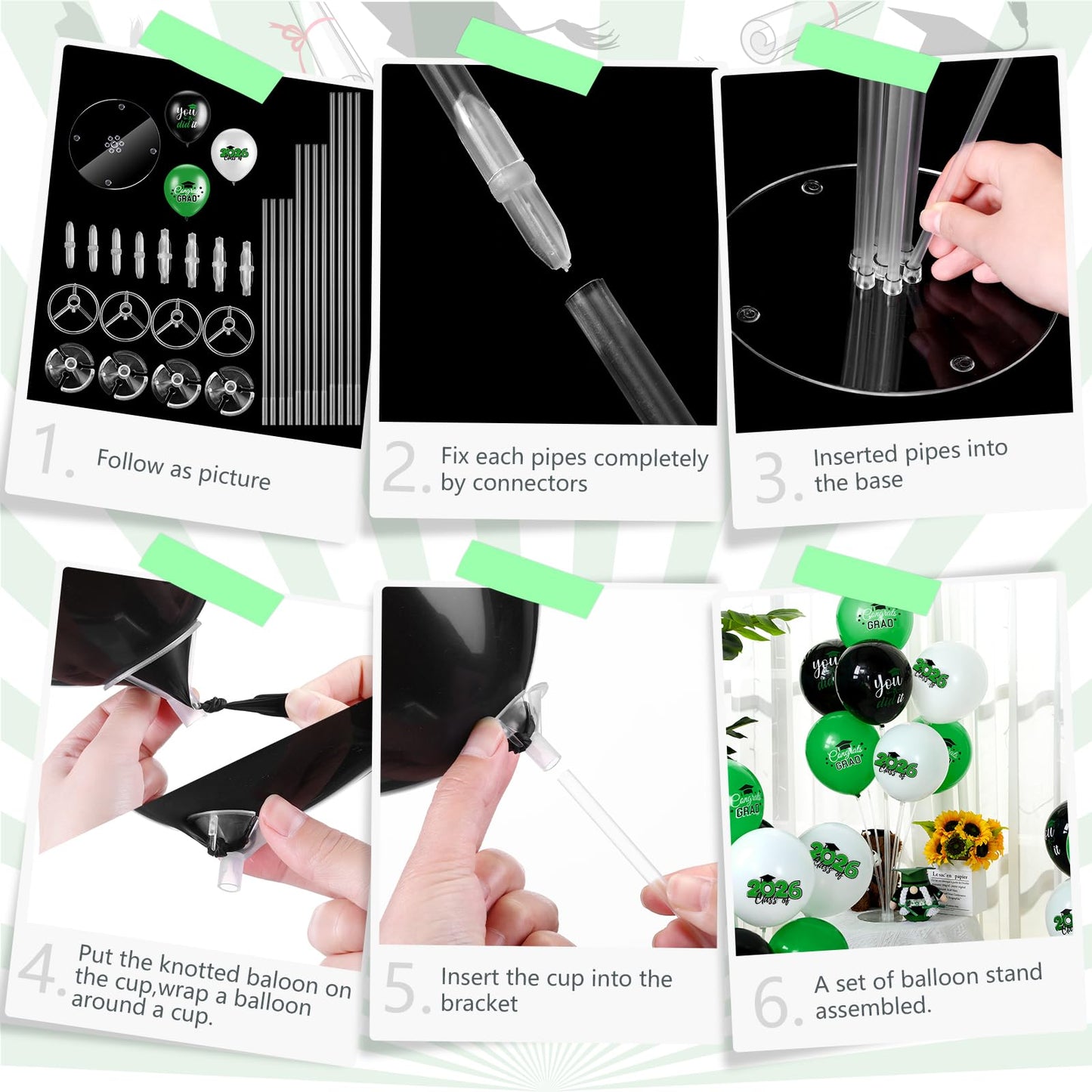 Relaxgiant 4 Set Graduation Party Balloon Stand Kits for Table Centerpieces Balloon Tables Holders with Congrats 2026 Graduation Party Decorations for School College Photo Props(Green)