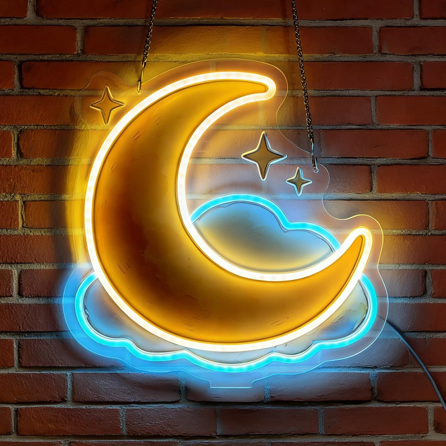 LED Moon Star Neon Sign Light Up Cloud Lights Lighted Starry Sky Neon Signs with Base for Bedroom Dorm Hallway Garage Bar Gaming Room Man Girls Cave Tabletop Wall Decor Art Gifts
