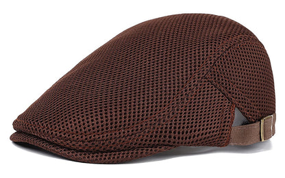 DIYDECAL Mens Breathable Mesh Summer Hat Adjustable Newsboy Beret Ivy Cap Cabbie Flat Cap Brown