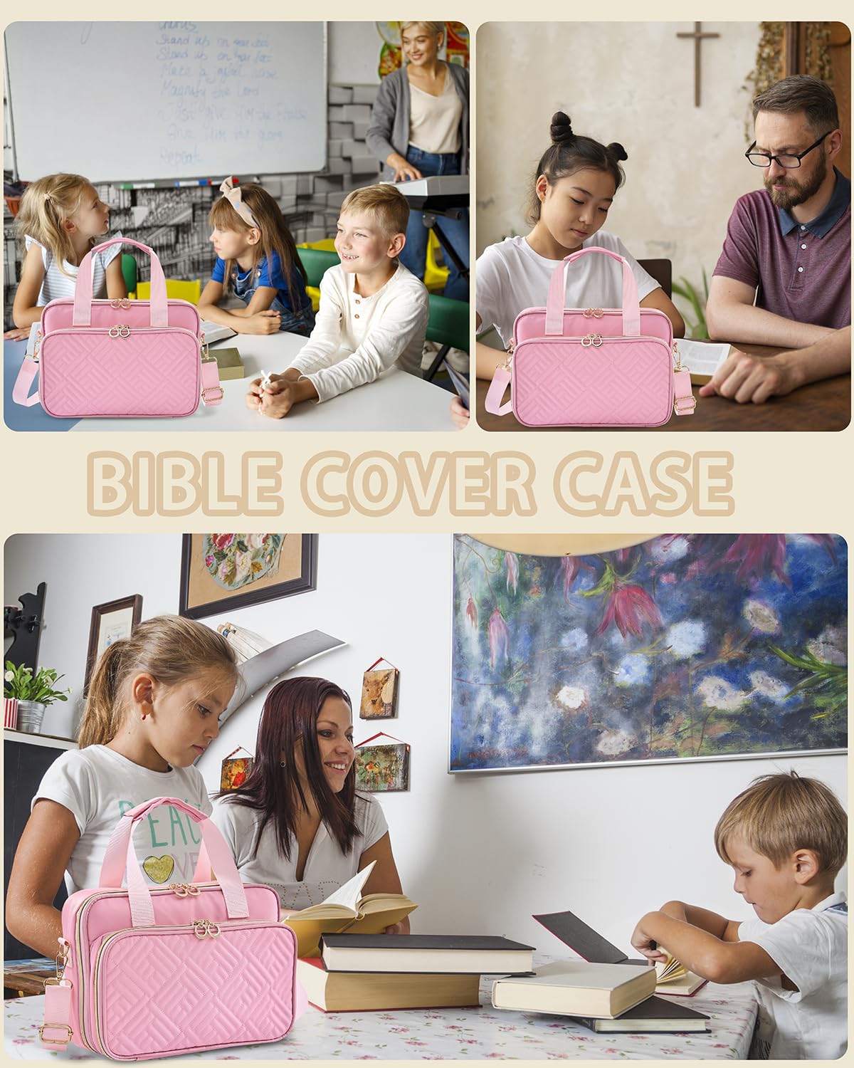 ZHITTHOME Bible Cover for Women Journaling Kit, 【w/12 Highlighters, 75 Tabs】 Large Bible Study Supplies & Christian Gift for Women and Teens (Pink)