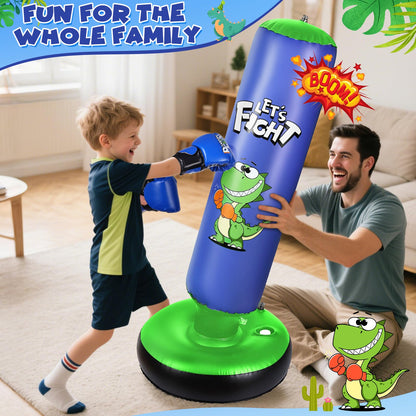 Inflatable Punching Bag, 48" Inflatable Boxing Bag for Kids with Boxing Gloves for 3-8 Kids, Stable Boxing Set for Practicing Karate, Taekwondo,Dinosaur Toy & Gifts for Boys (Blue)