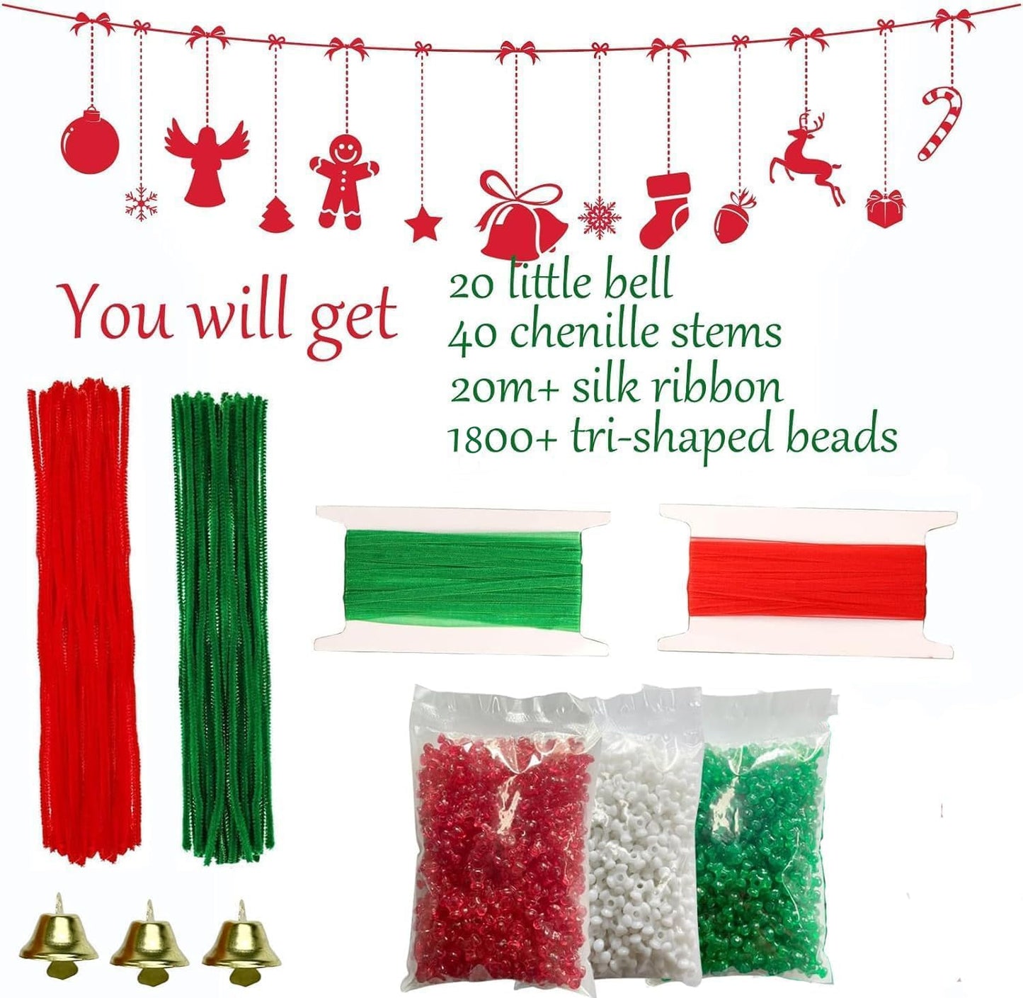 1860pcs Christmas Tri Beads, Tri Beaded Ornament Kit Christmas DIY Bead Christmas Tree Hanging Decoration，Xmas Beads Ornaments Candy Cane Ornament