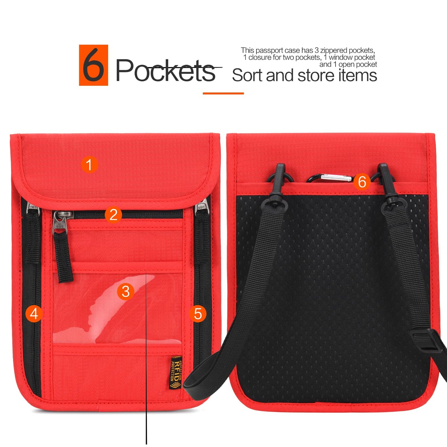Neck Wallet Lightweight RFID Blocking Waterproof Travel Pouch Passport Wallets for Women Men （B-Red）