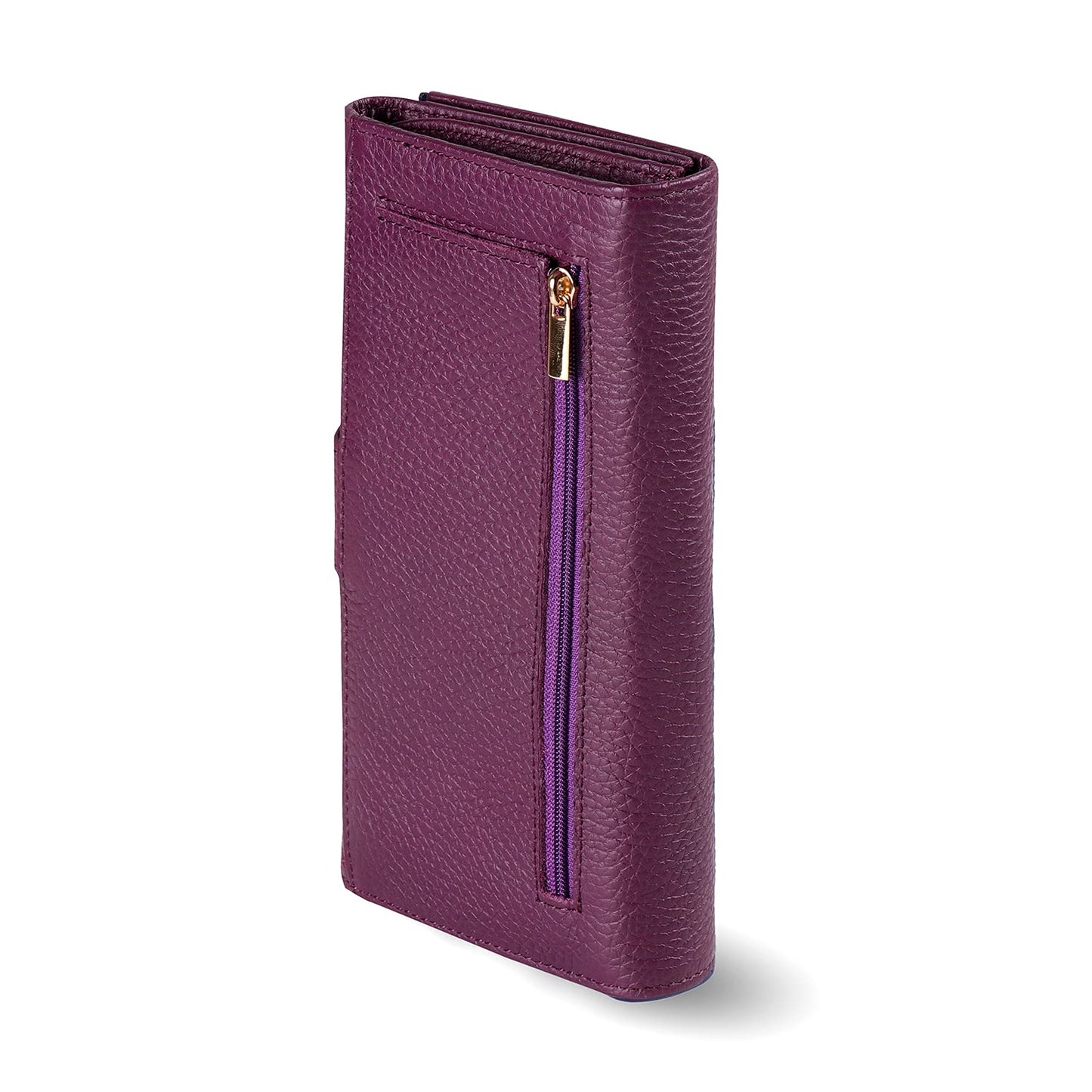 Otto Angelino Genuine Leather Zippered Envelope Wallet with Phone Compatible Slots - RFID Blocking -Unisex