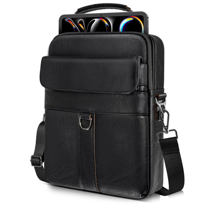 13 Inch Laptop Shoulder Bag Leather Carrying Case for Macbook Air 13" M5 M4 M3 M2 A3449 A3420 A3113 A2681/MacBook Pro 14" M5 M4 M3/2026 MacBook Neo, Vertical Laptop Sleeve Messenger Computer Bag,Black