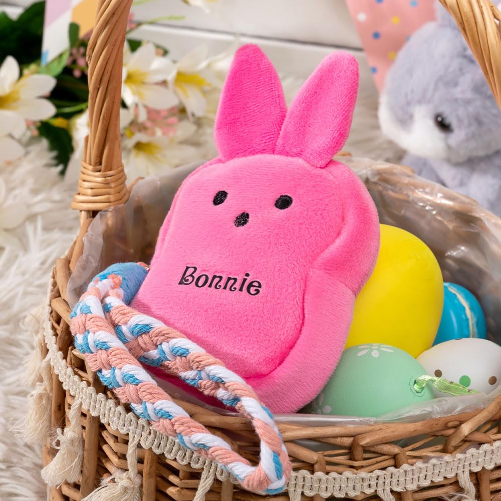 BYFDIY Custom Name Easter Bunny Wallets With Wrist Strap For Girls Boys Plush Small Coin Purse Backpack Keychain Wallet For Women Daughter Son Easter Gifts