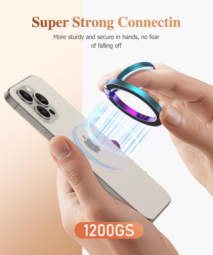 GVIEWIN Magnetic Phone Ring Holder, Compatible with MagSafe Phone Grip with Adjustable Stand, Magnet Phone Ring Kickstand for iPhone 17/16/15/14/13/12 Pro Max Plus Air/Other Phones (Glitter/Silver)