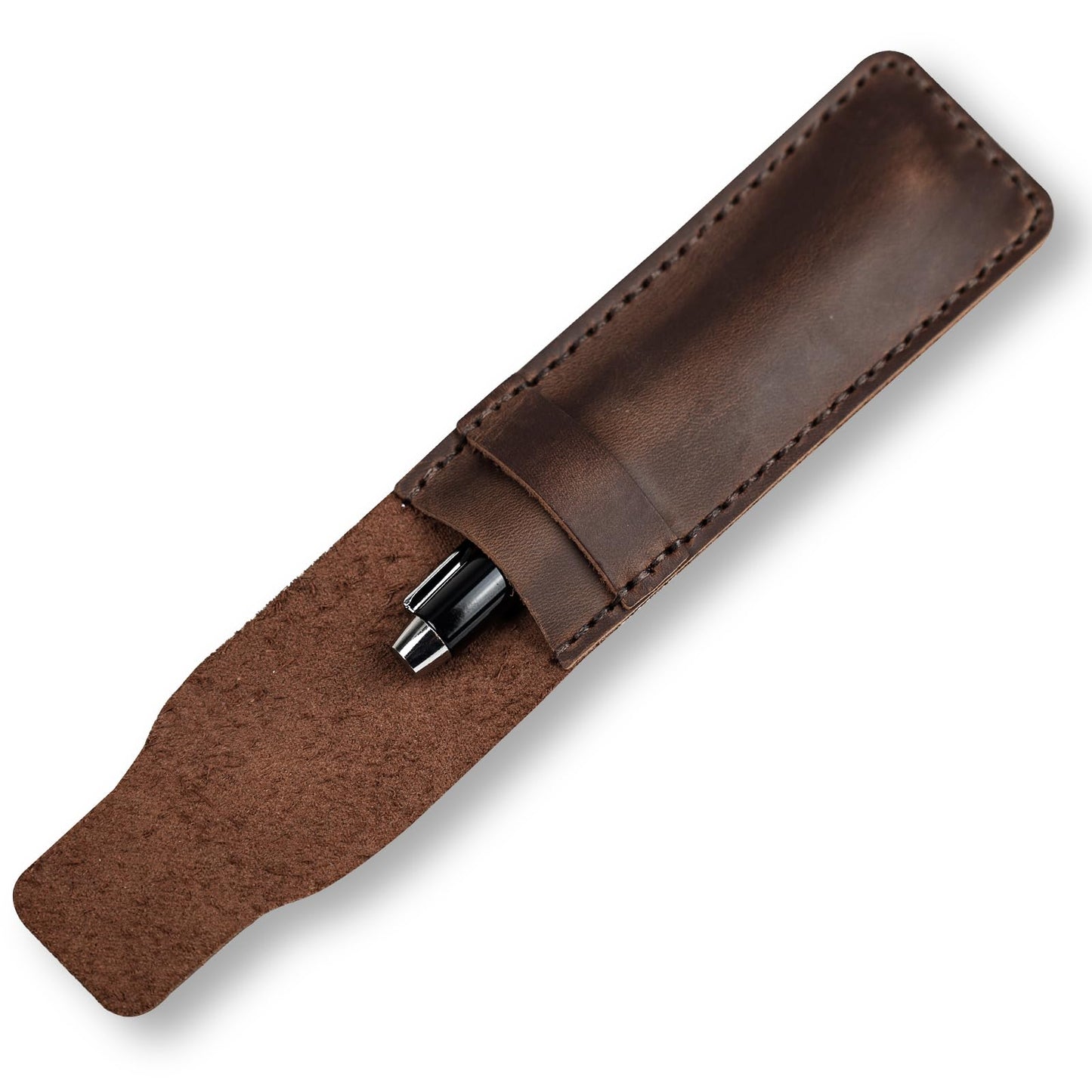 DK86 Genuine Leather Pen Case Holder Fountain Multi Pens Pouch Pen Protective Sleeve Cover - Small Coffee