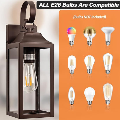 2 Pack Outdoor Light Fixtures, 15 Inch Oil Rubbed Bronze Exterior Wall Sconces Waterproof, Large Outside Lights for House, Modern Wall Lanterns Clear Glass
