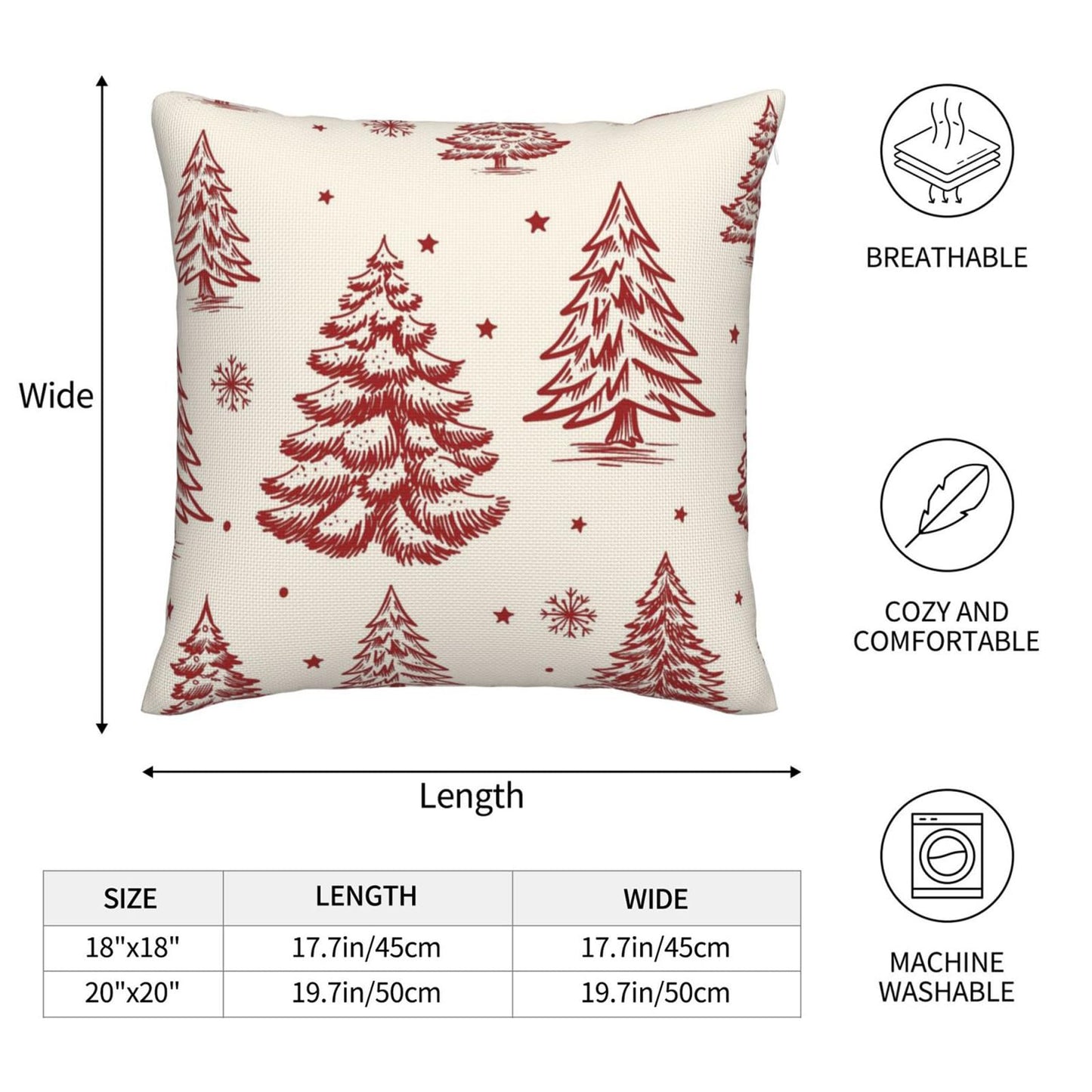 ALNMVVON Christmas Tree Pillow Covers Xmas Red and Cream Pine Tree Decorative Throw Pillows Covers 18x18 Inch Set of 2 Winter Xmas Holiday Pillowcase Farmhouse Cushion Cover for Couch Sofa Bedroom