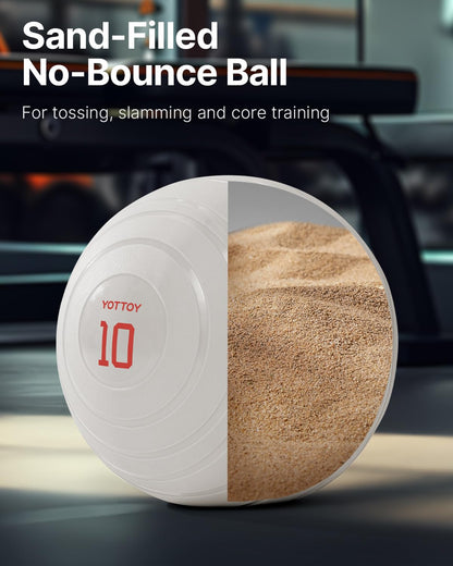 YOTTOY Medicine Ball for Exercise-slam Ball for 6&10&15 lb,Non Slip Grip,Durable Construction,Sand Filling Training,Workout,Gym for Man&Woman (Ivory White, 15lb)