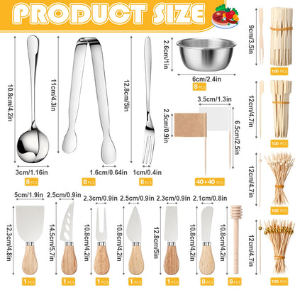 Widecook 530 Pcs Charcuterie Board Accessories Cheese Butter Spreader Knife Set Butcher Paper Roll Serving Tongs Forks Spoons Dipping Bowls Dippers Cocktail Picks for Party Wedding Christmas (Silver)