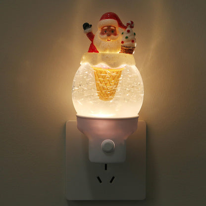Christmas Santa Night Light Plug into Wall Glitter Water Nightlight with USB/Outlet Options, Christmas Decorative Nightlight for Bedroom Kitchen Nursery Holiday Decorations Gifts (Santa Ice Cream)