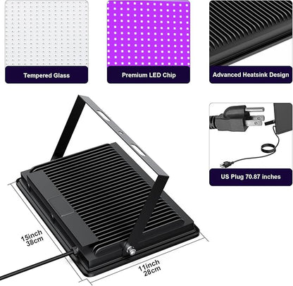 Black Lights 500W LED Black Flood Light with Plug(6ft Cable) for Body Paint, Fluorescent Poster, Neon Glow in The Dark Night