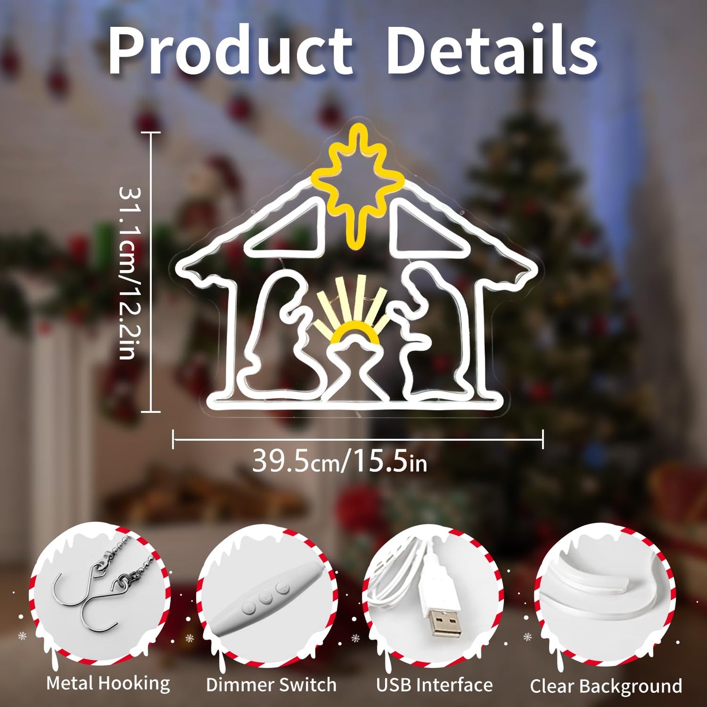 Vveikea Christmas Neon Sign Lighted Nativity Scene Led Sign Light Up Nativit Scene Indoor Jesus Lights Nativity Window Lights Led christmas Window Decorations
