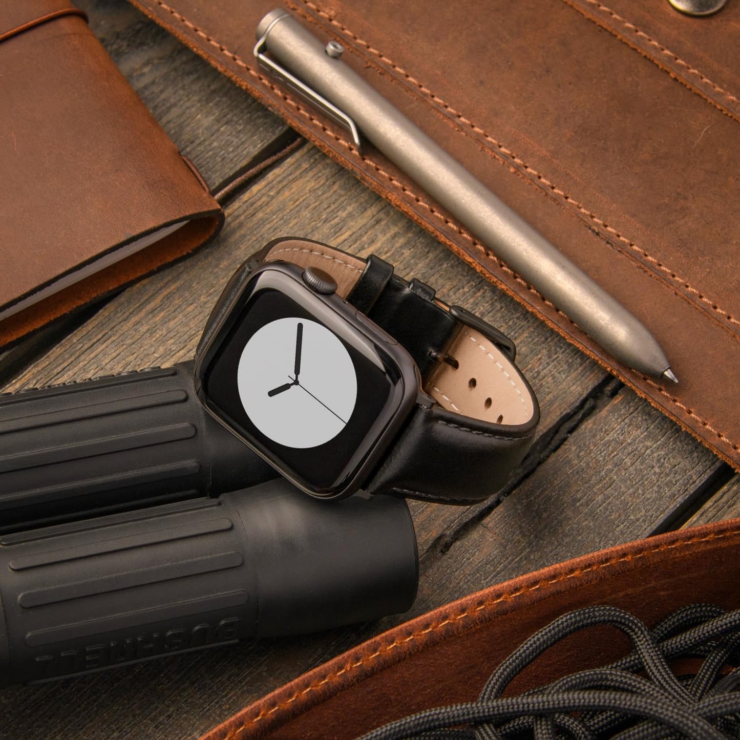 Archer Watch Straps - Top Grain Leather Straps for Apple Watch (Black/Matched Thread, Matte Gray Hardware, 44/45/46/49mm)