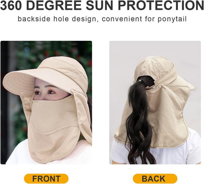 Wide Brim Sun Hat for Women - UV Protection with Detachable Neck Flap | Perfect for Garden, Fishing & Hiking