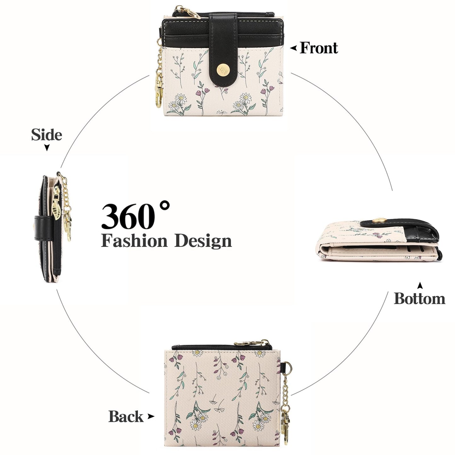 GAEKEAO Small Wallet for Women RFID Blocking Bifold Card Holder Vegan Leather with Zipper Coin Pocket, ID Window, Keychain