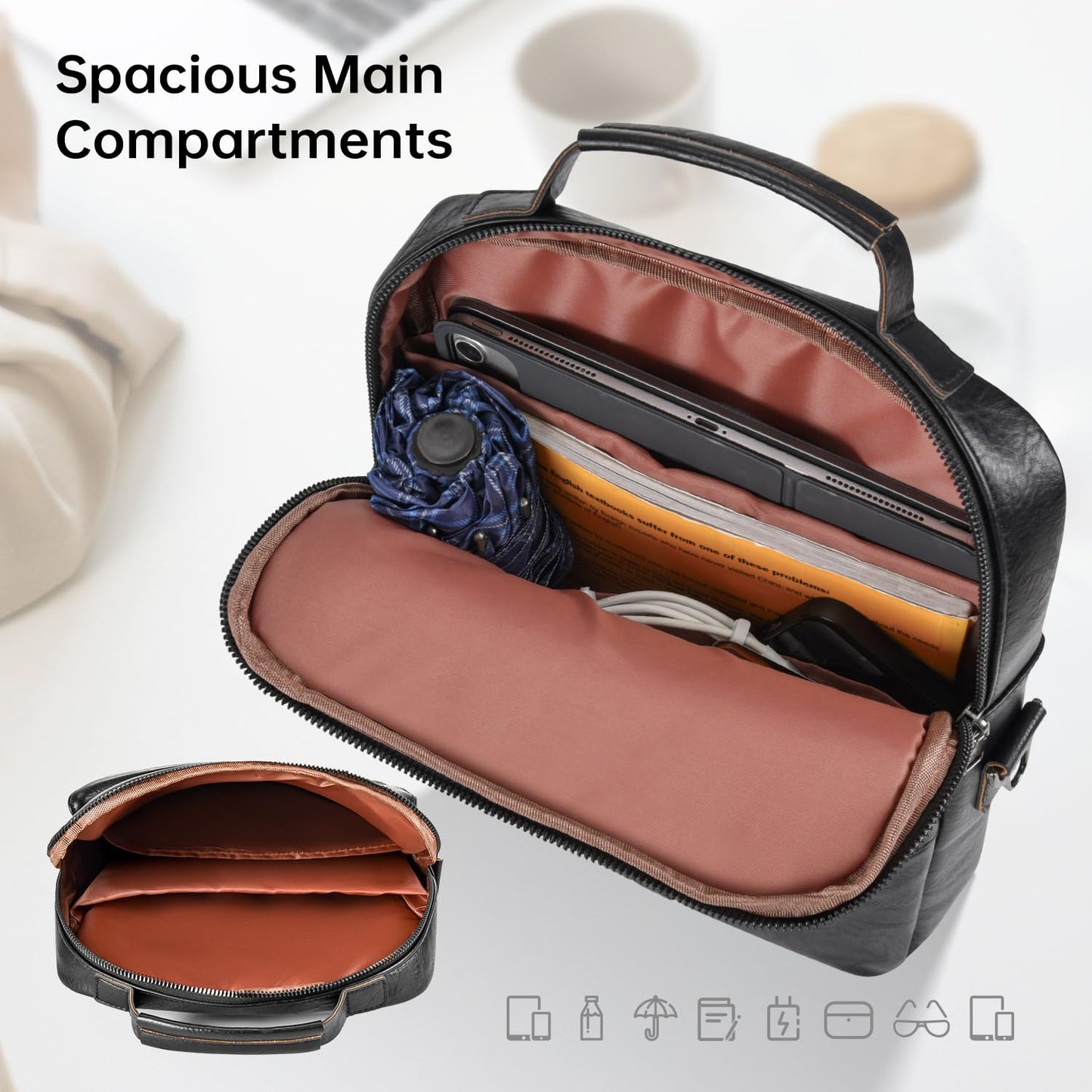 13 Inch Laptop Leather Sleeve for 2026-2022 MacBook Air 13 M5 M4 M3 M2 A3449 A3240 A3113 A2681, 13" MacBook Neo A18, Protective Carrying Bag Shoulder Travel Case with Pockets, Black