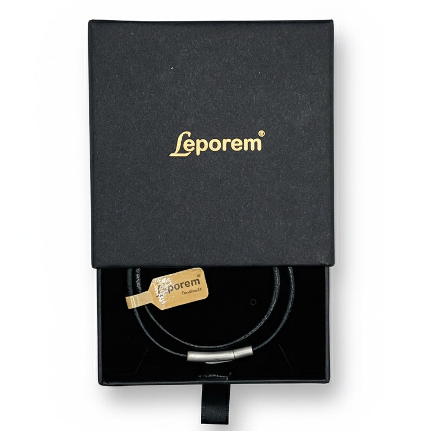 Leporem Minimalist Genuine Leather Cord Necklace Pendant Holder Hypoallergenic Stainless Steel Push-Lock Clasp Wrap Bracelet (16 Inch)
