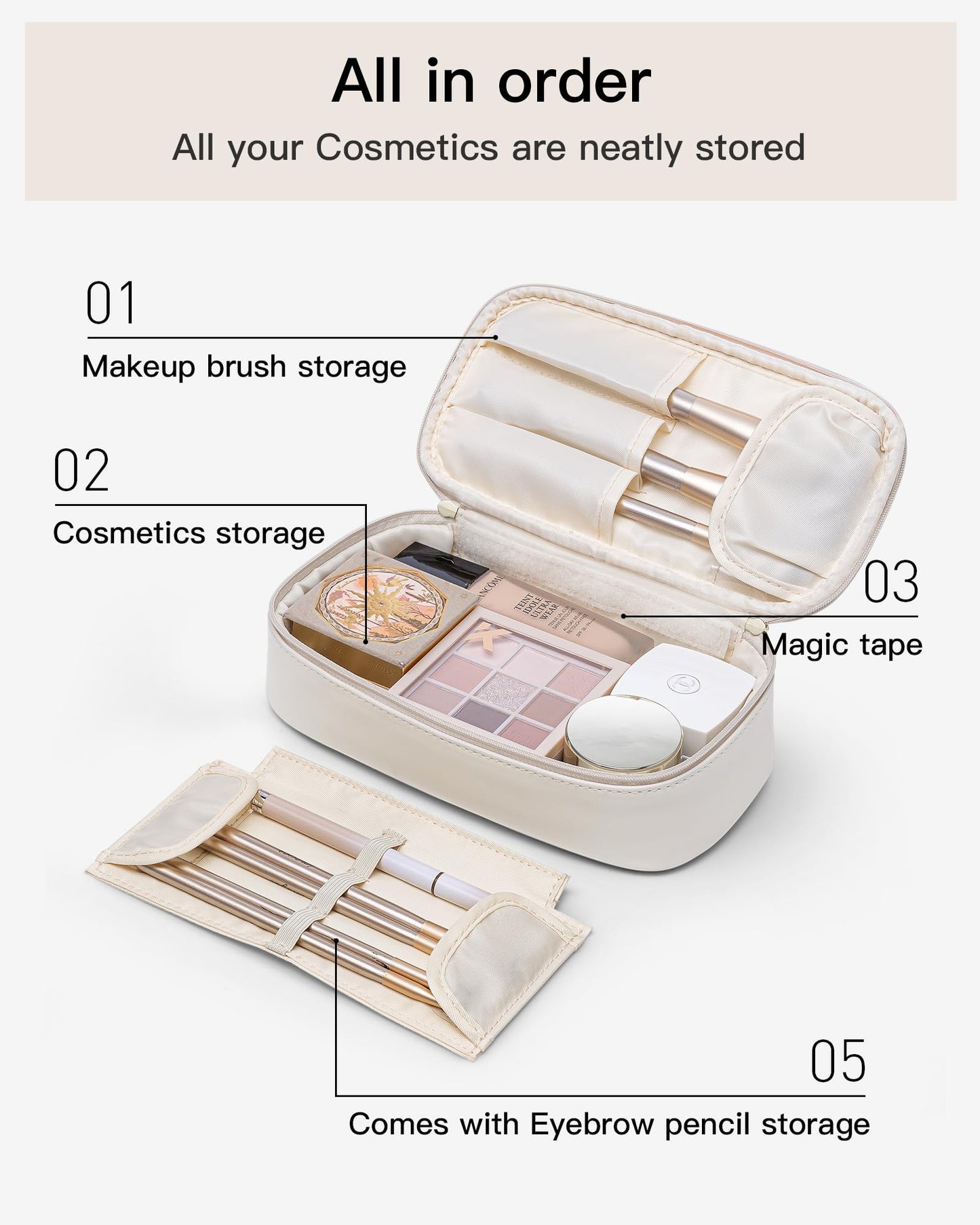 Vlando Travel Makeup Bag,Small Makeup Pouch Cosmetic Bag for Women Makeup Organizer Bag Gifts for Women Girlfriend Teacher Mom Brithday Gifts-White