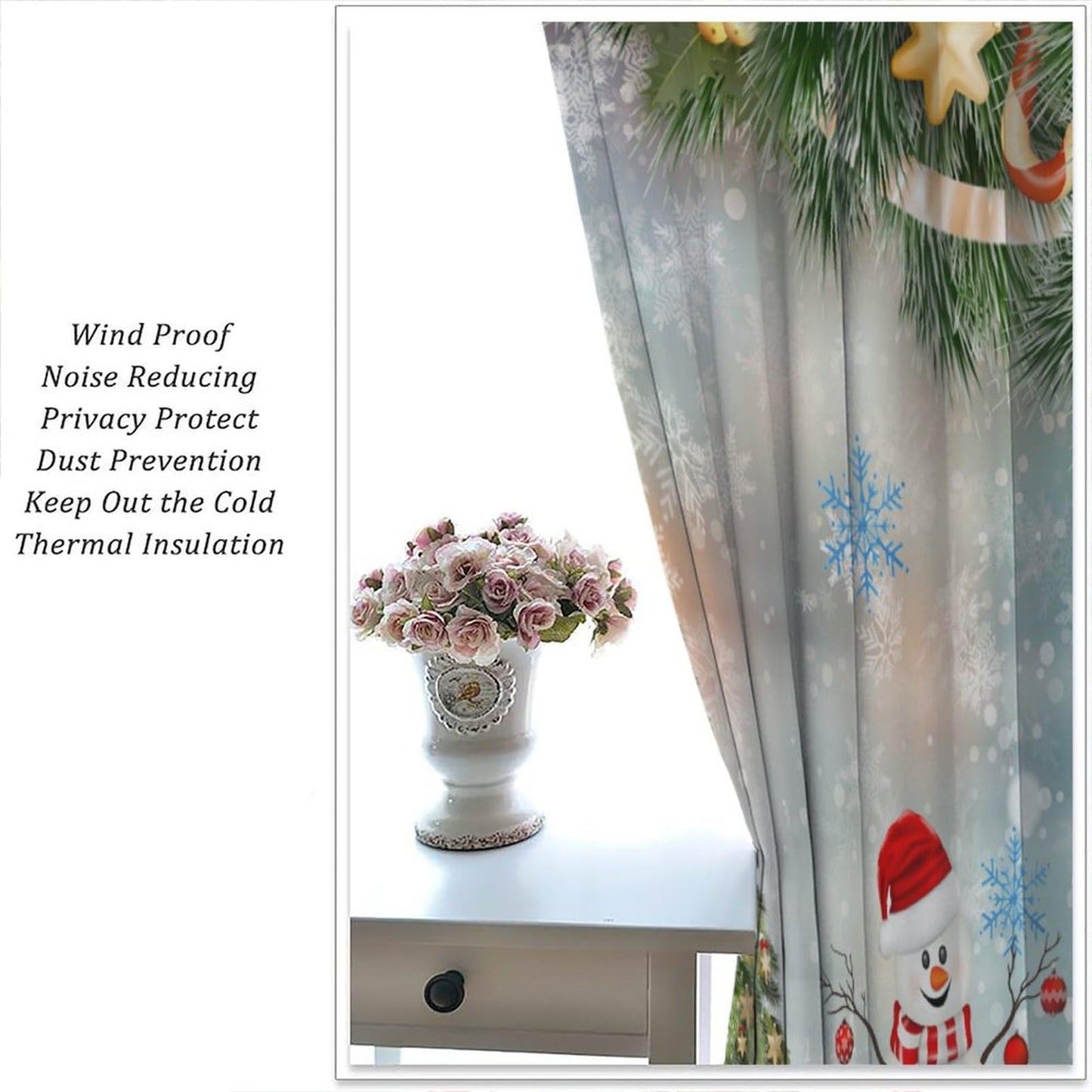 FengMingRui Christmas Curtain Christmas Happy Holidays Winter Snowflake Holiday Christmas Snowman Decor Window Treatment Bedroom Living Room Decor Window Drapes 52" W X 84" L