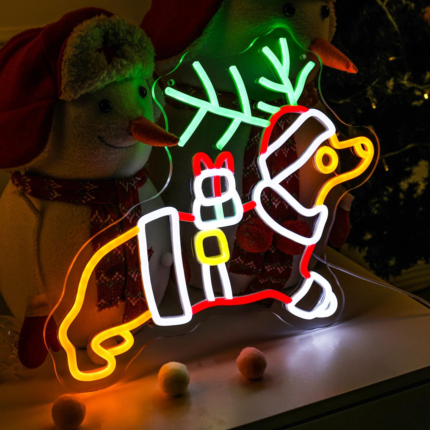 Christmas Dachshund Neon Sign Santa Hat LED Xmas Gift for Children Kids Pet Lovers Deer Antlers LED Lamp for Bedroom Home Shop The Holiday Animal Lights