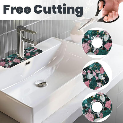 Faucet Draining Mat For Kitchen Sink, Terrazzo Dark Green Diatom Mud Absorbent