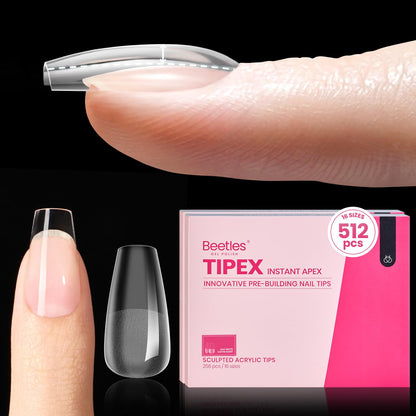 Beetles Tipex Gel Nail Kit, Medium Almond Nail Tips 224 Pcs 16 Sizes Pre-Building Pre-Etched Thick Acrylic Tips with Tipex Glue, Mini Lamp