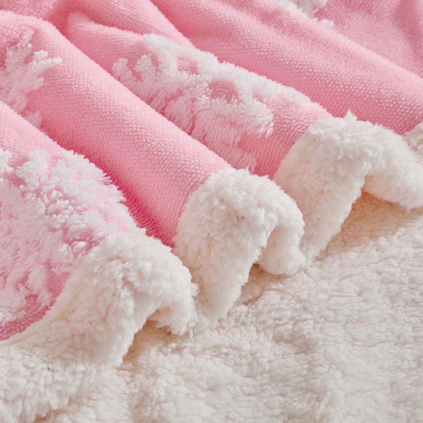 LenLuck Pink Christmas Blanket 50"x60", Soft Flannel Fleece Front & Sherpa Back, Snowflakes Throw Blanket for Couch, Fluffy Fuzzy Blanket, Christmas Decor Gift for Women, Men