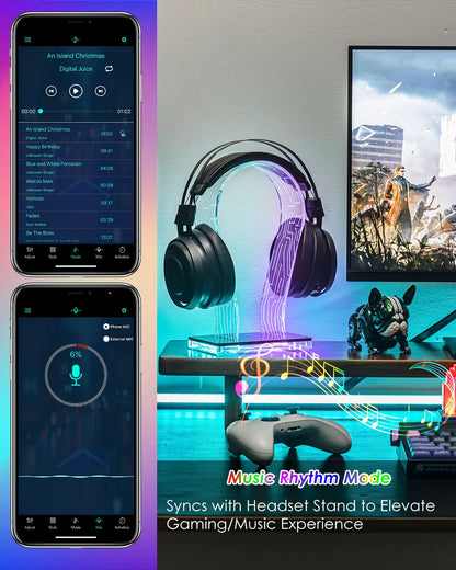 OAPRIRE RGB Headphone Stand with 213 Modes 60K Colors, Music Rhythm Sync, Acrylic Headphone Stand for Desk Enhances Gaming Setup Experience, Gaming Headset Holder with APP & Wired Controller