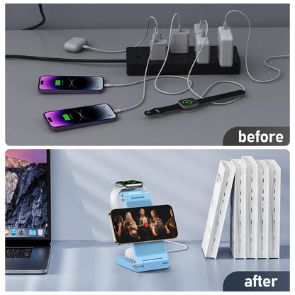 Magnetic Wireless Charger Stand, 3 in 1 Foldable Wireless Charging Station with 20W Adapter, Travel Charger for Multiple Devices for iPhone 17 16 15 14 13 12 Pro/Max/Plus/Mini, iWatch, AirPods