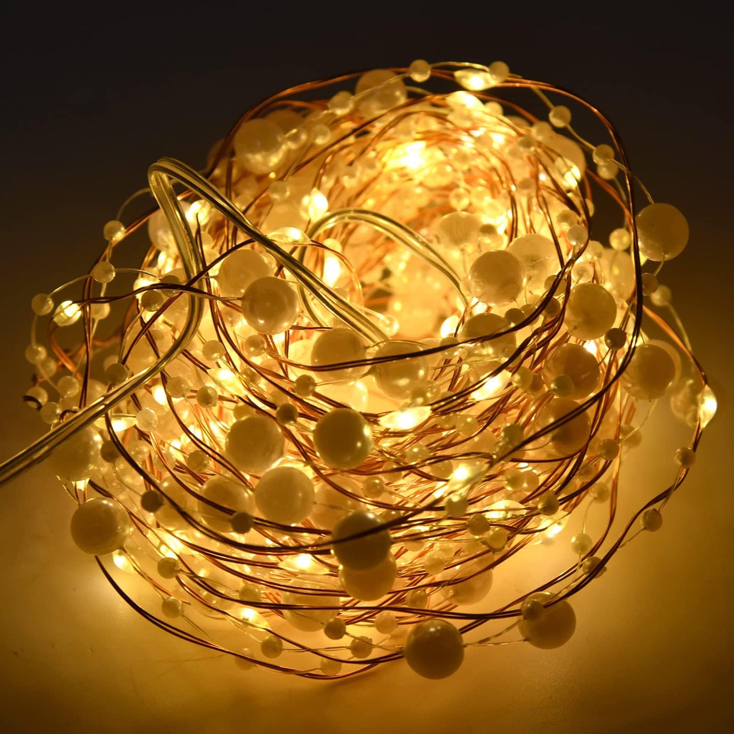 Kukyller 2PCS 32.8ft LED Fairy Lights Battery Operated, Ocean Pearl Beads String Lights, Pearl Fairy Copper Wire Lights for Home Bedroom Classroom Dorm Wedding Christmas Decor (10m)