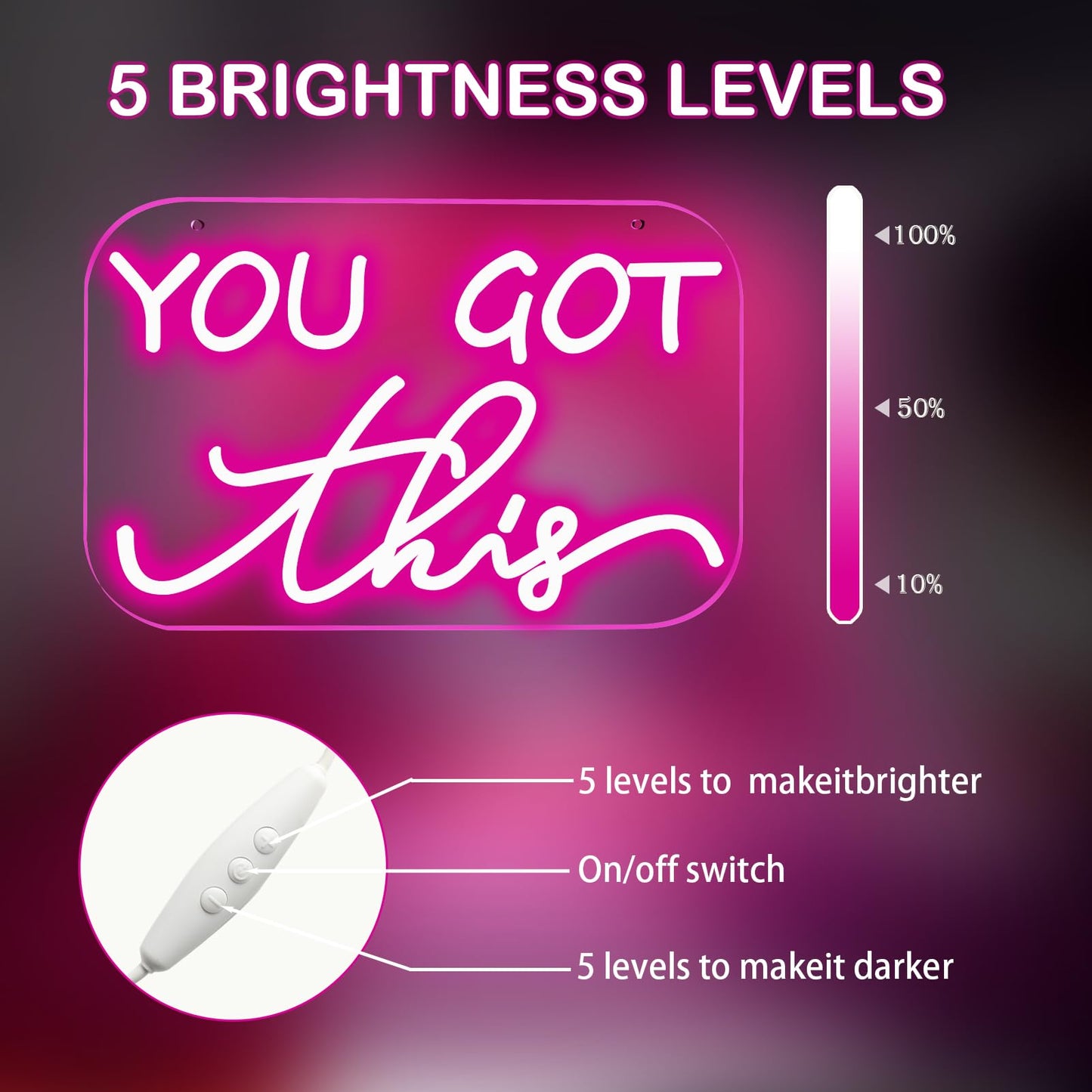 TOPQUALI You Got This Neon Sign,You Got This Sign,You Got This Wall Decor, Led Pink Quotes Motivational Neon Sign for Gym,Office Teamwork,Home Family Sayings,Gifts 16.1 * 10.4Inch