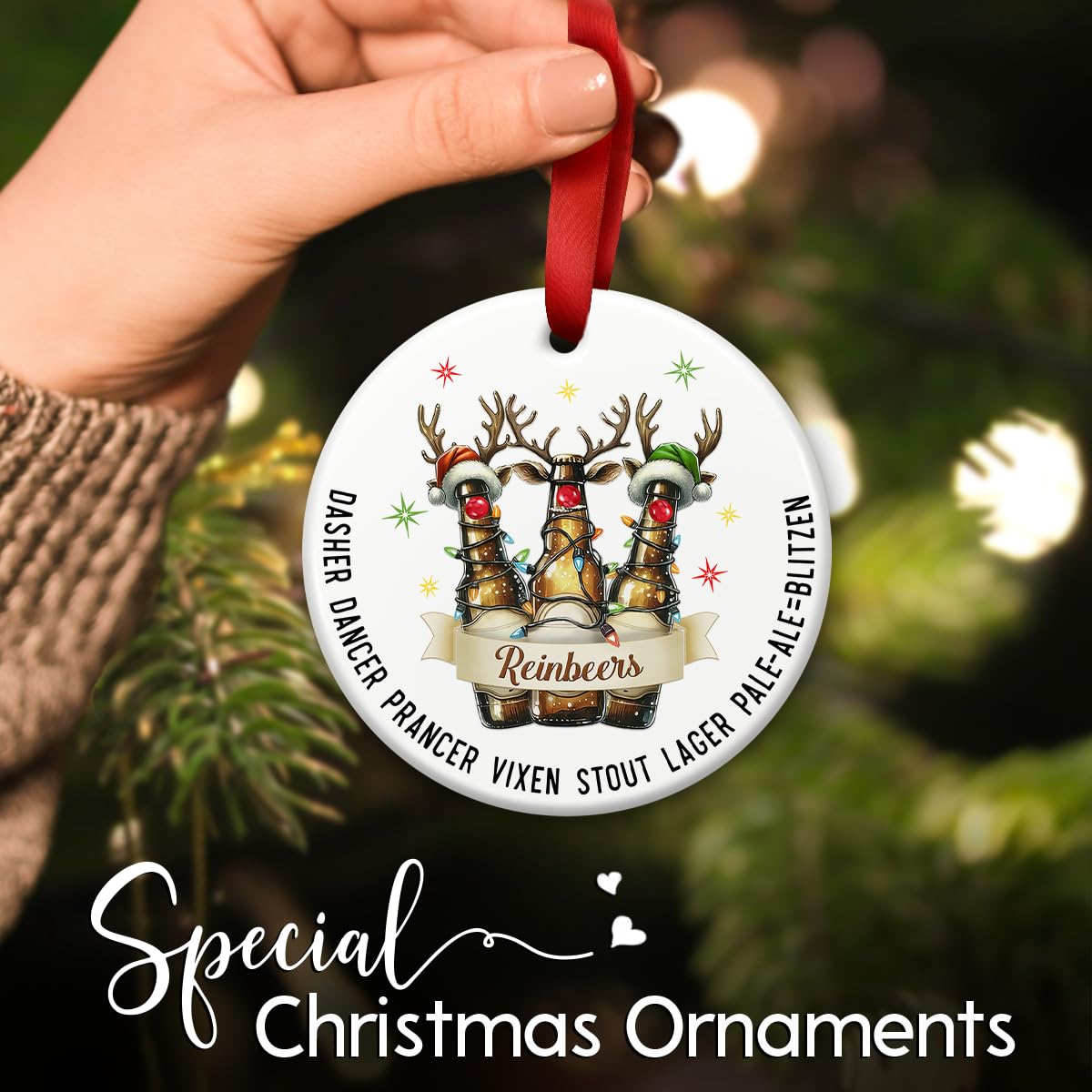 SOL VIBES Beer Christmas Ornaments 2026 - Funny Rein-Beers Ornament for Christmas Tree - Beer Bottle Reindeer Holiday Decoration, Exchange Gift Ideas for Beer Lovers, Friends, Coworkers