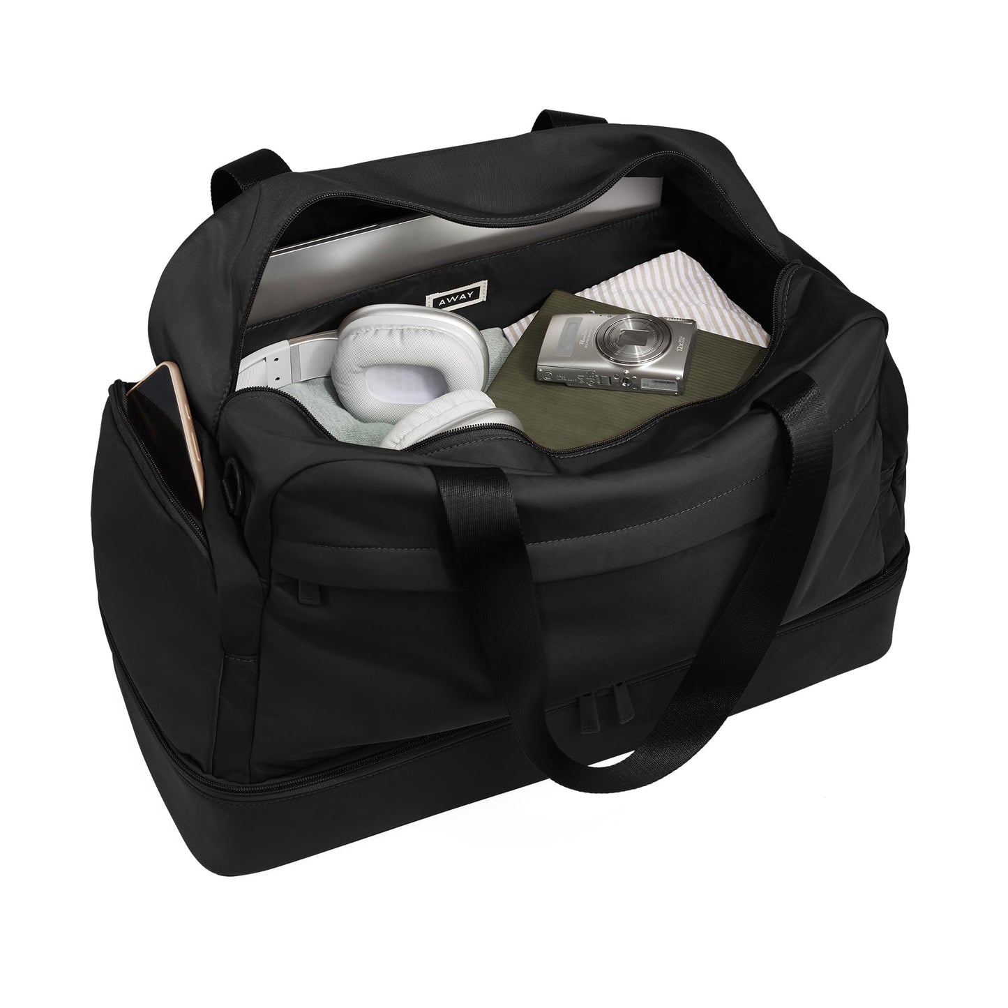 Away Featherlight Weekender Bag, 44L Carry On Travel Duffel with Laptop Sleeve and Shoe Compartment, Jet Black