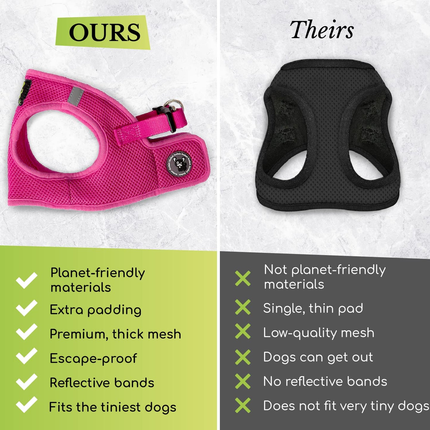 EcoBark Baby Pink Step in Dog Harness - Step in Mesh Dog Harnesses - Safe & Secure Wrap Around Body Halter Vest