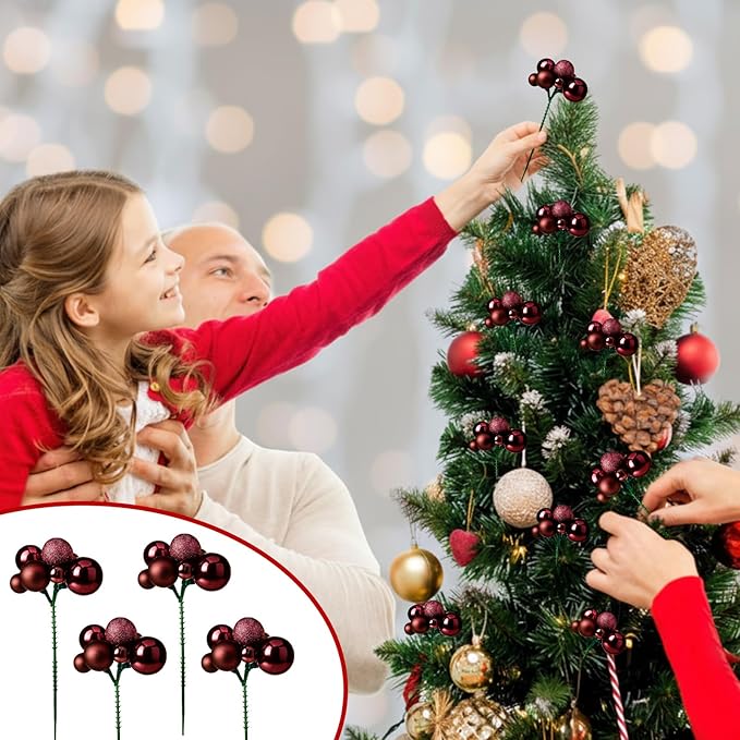 8 Pcs Coffee Christmas Tree Picks 7.87 Inch Christmas Balls Ornaments Xmas Hanging Decorations for Xmas Tree Topper DIY Wreath Holiday Floral Vase Fillers Crafts Home Decor