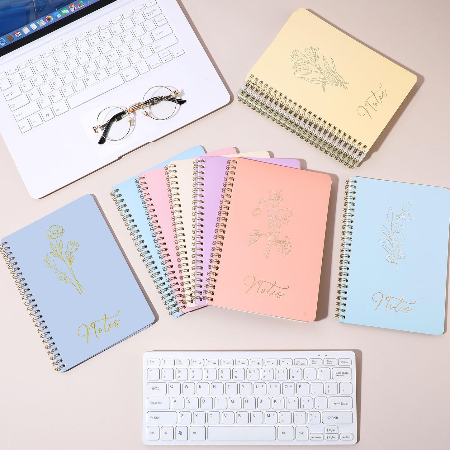 Cholemy 10 Pack Spiral Notebook Aesthetic School Supplies A5 Cute Morandi Pastel Floral Notebook Writing Journals for Student College Ruled Journals 100 Pages/ 50 Sheets for Women Office Gift