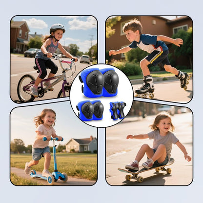 Kids Protective Gear Set Knee Pads for Kids 3-14 Years Toddler Knee and Elbow Pads with Wrist Guards 3 in 1 for Skating Cycling Bike,Biking, Roller Skates, Scooters (Blue, ‎S(3-8Years))
