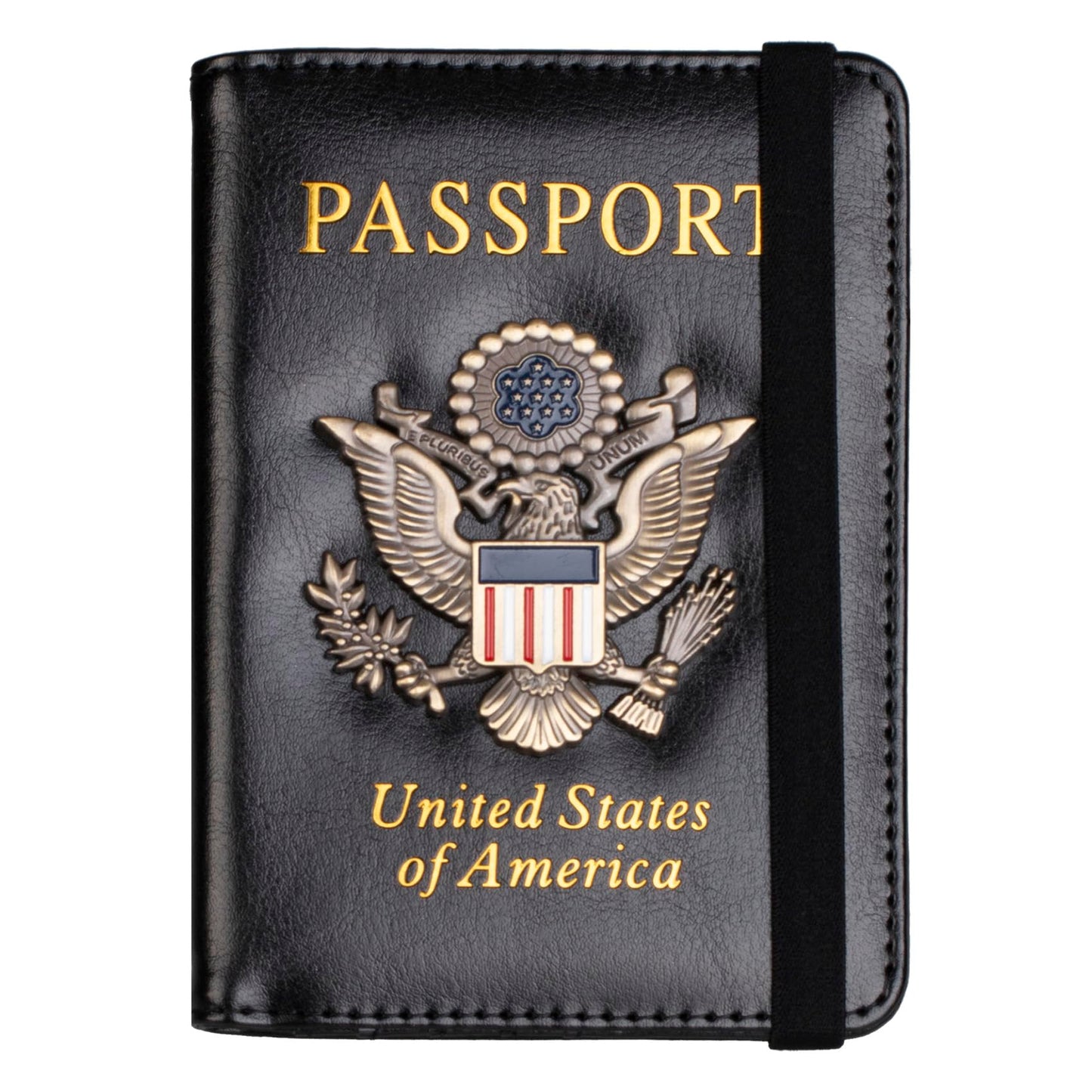 TOURSUIT RFID Blocking Passport Holder for Women Men, Leather Passport Travel Wallet with 3D Metal Badge, Travel Document Holder Cover Accessories (Black)
