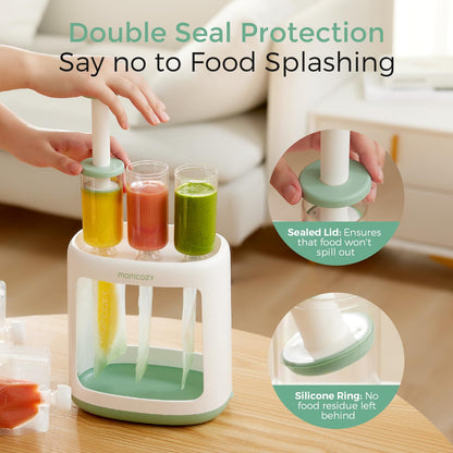 Momcozy Squeeze Station For Homemade Baby Food,Pouch Filling Station For Puree Food For Babies&Toddlers,No Food Splashing,Dishwasher Safe,BPA-Free,With Reusable Bags
