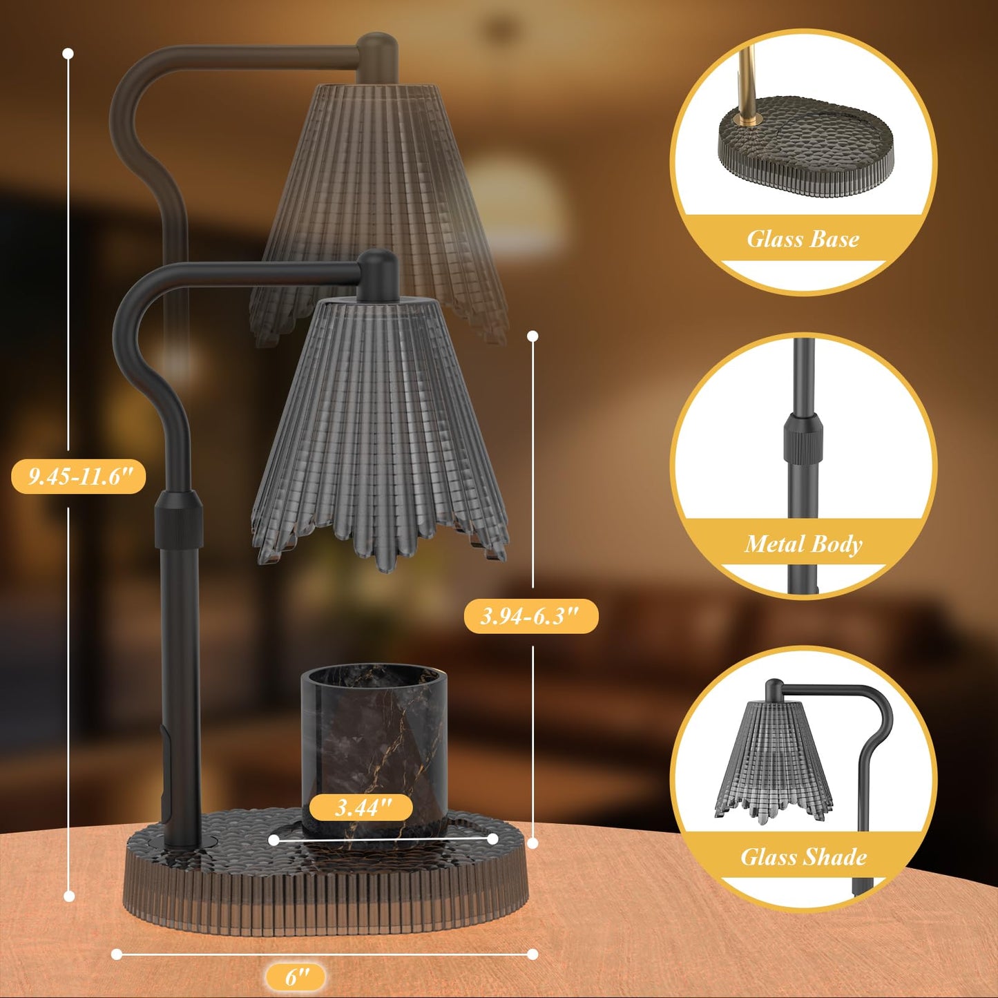 WYghyronic Candle Warmer Lamp with Timer & Dimmable 4-Level Brightness - Adjustable Height,for New Home Bedroom, Gifts for Women (Black)