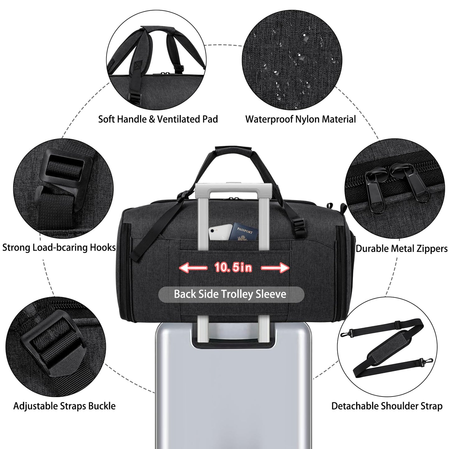 Convertible Garment Bags for Travel - Carry on Garment Duffle Bag with Backpack Straps for Men Women, 4 in 1 Large Travel Duffel Bags with Shoes Compartment Hanging Suit Dress Weekender Bag 3pcs Set